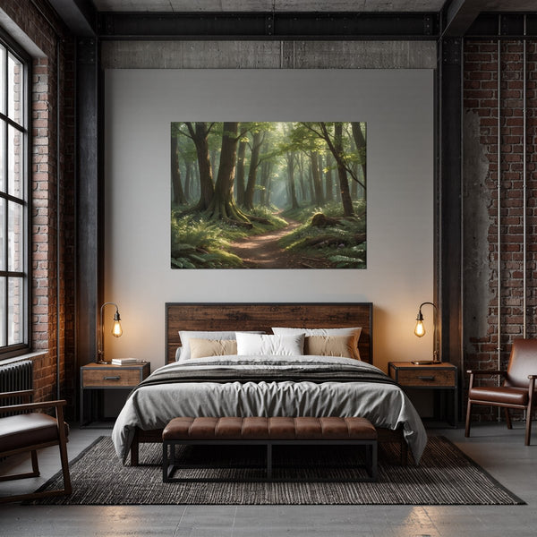 Leinwandbild Verzauberter Waldweg B-00010 fuer Schlafzimmer dunkelanthrazit Querformat
