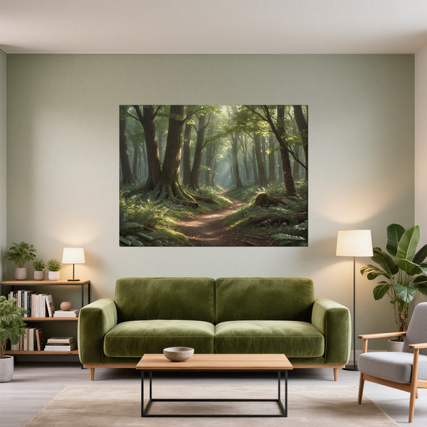 Leinwandbild Verzauberter Waldweg B-00010 fuer Wohnzimmer gruen Querformat