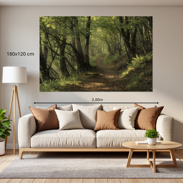 Leinwandbild Waldweg im Morgenlicht180x120 cm Querformat