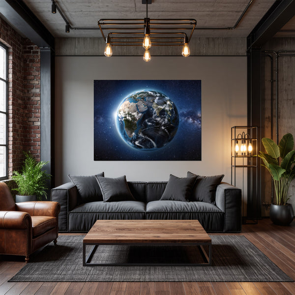 Leinwandbild Weltall und Erde B-00027 fuer Wohnzimmer dunkelanthrazit Querformat