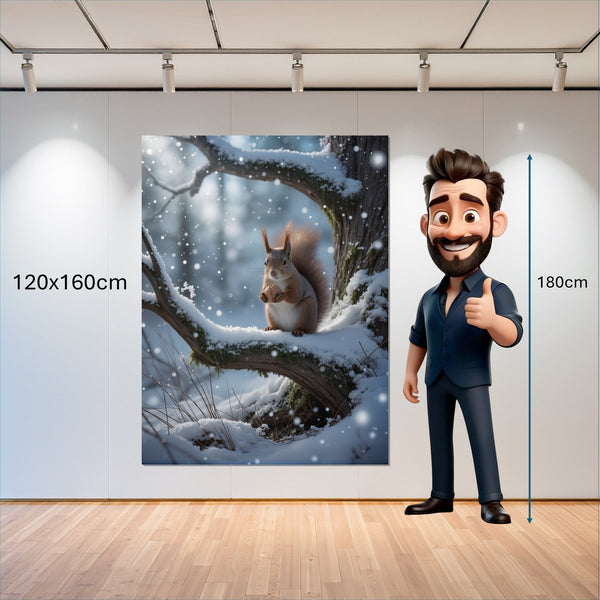 Leinwandbild Winterliche Eichhörnchenfreude 120x160 cm Hochformat