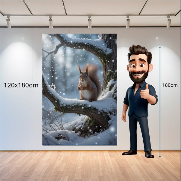 Leinwandbild Winterliche Eichhörnchenfreude 120x180 cm Hochformat