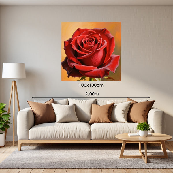 Poster Wandbild 100x100 cm Rote Rose in voller Blüte Quadrat