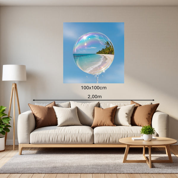 Poster Wandbild 100x100 cm Traumhafte Strandansicht in einer Seifenblase Quadrat