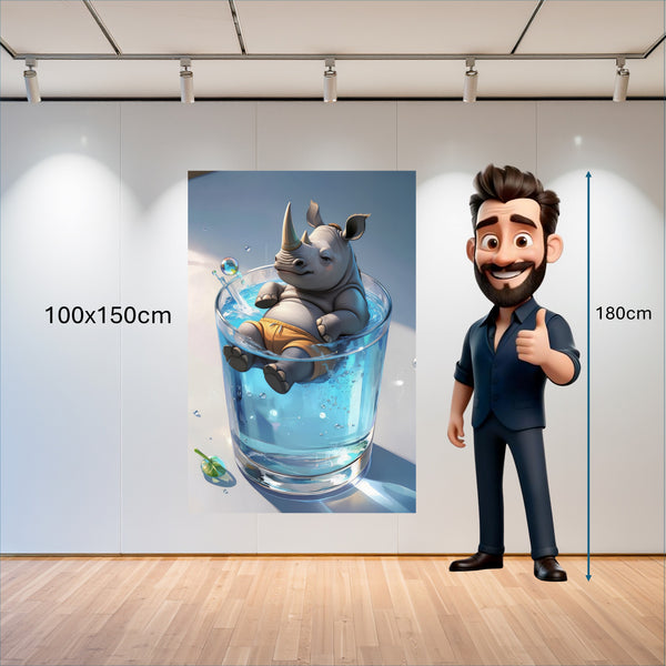 Poster Wandbild 100x150 cm Entspanntes Nashorn im Glas Hochformat