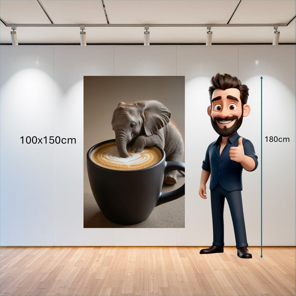 Poster Wandbild 100x150 cm Kaffeegenuss mit Elefant Hochformat