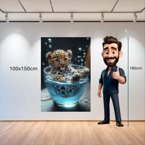 Poster Wandbild 100x150 cm Verspielt und Niedlich Leopardenjunges im Glas Hochformat