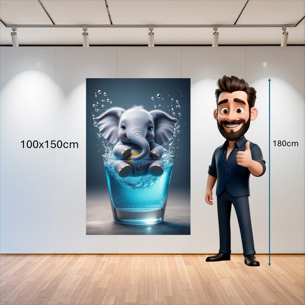 Poster Wandbild 100x150 cm Verspielter Elefant im Glas Hochformat