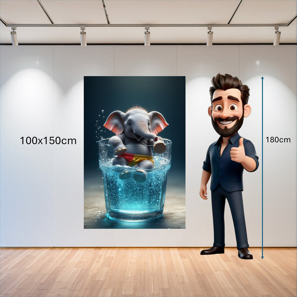Poster Wandbild 100x150 cm Verspielter Elefant im Wasser Hochformat
