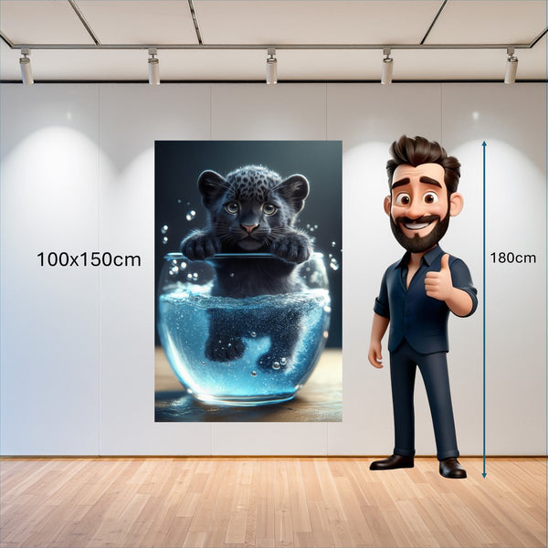Poster Wandbild 100x150 cm Verspielter Panther im Wasser Hochformat