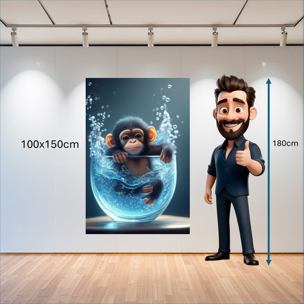 Poster Wandbild 100x150 cm Verspielter Schimpanse im Wasser Hochformat