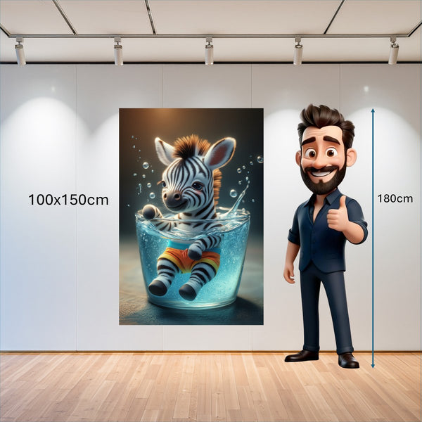 Poster Wandbild 100x150 cm Verspieltes Zebra im Wasser Hochformat