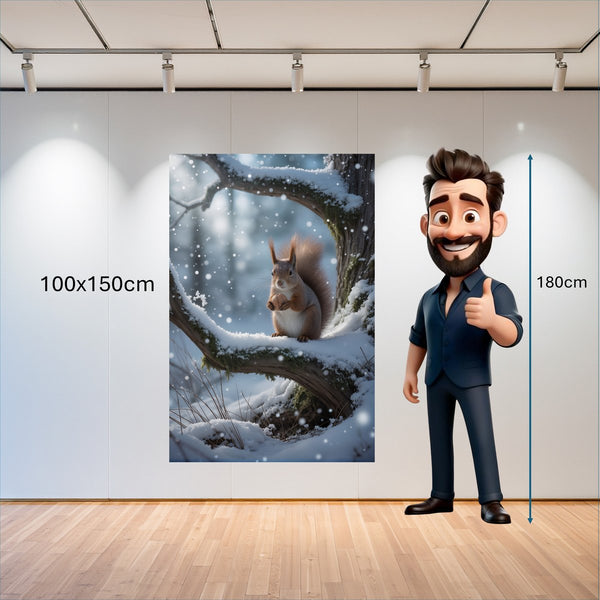 Poster Wandbild 100x150 cm Winterliche Eichhörnchenfreude Hochformat
