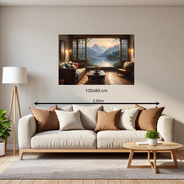 Poster Wandbild 120x80 cm Bergblick im Wohnzimmer Querformat
