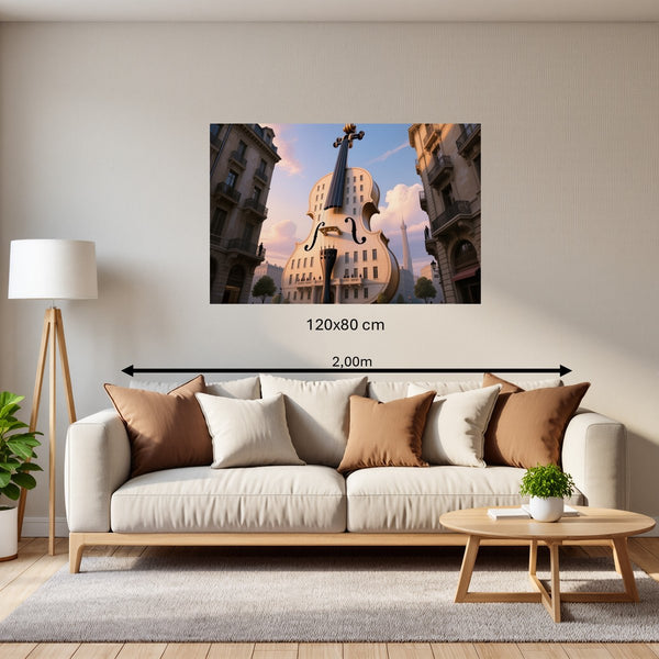 Poster Wandbild 120x80 cm Gigantische Violine in der Stadt Querformat