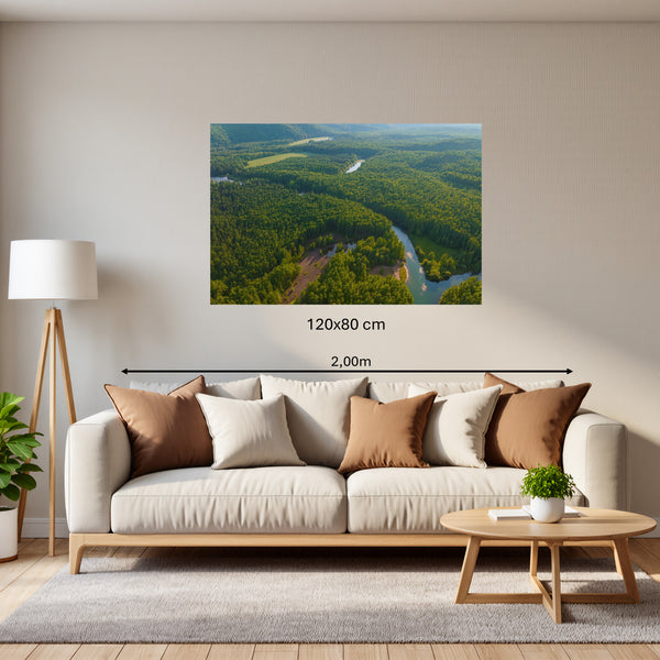 Poster Wandbild 120x80 cm Grüne Landschaft mit Fluss Querformat