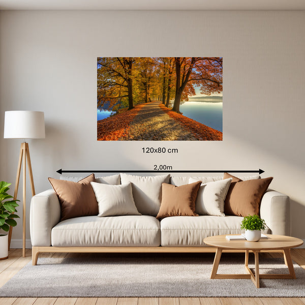 Poster Wandbild 120x80 cm Herbstliche Landschaft am Wasser Querformat