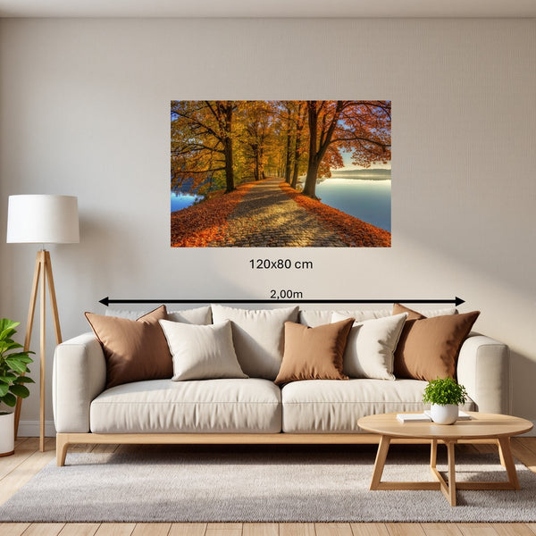 Poster Wandbild 120x80 cm Herbstliche Landschaft am Wasser Querformat