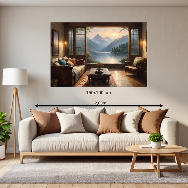 Poster Wandbild 150x100 cm Bergblick im Wohnzimmer Querformat