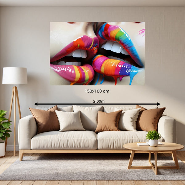 Poster Wandbild 150x100 cm Bunte Lippenkunst B-00028 Querformat