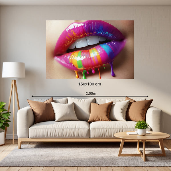 Poster Wandbild 150x100 cm Bunte Lippenkunst Querformat
