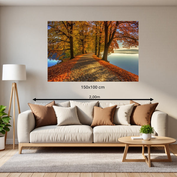 Poster Wandbild 150x100 cm Herbstliche Landschaft am Wasser Querformat
