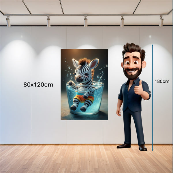 Poster Wandbild 80x120 cm Verspieltes Zebra im Wasser Hochformat