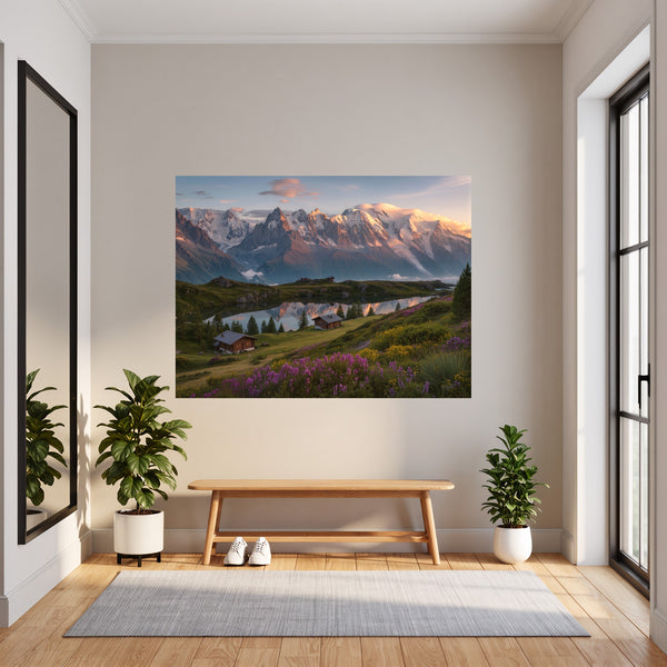 Poster Wandbild Alpenlandschaft bei Sonnenuntergang fuer Flur und Eingang dunkelanthrazit Querformat