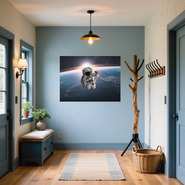Poster Wandbild Astronaut im Weltall fuer Flur und Eingang blau Querformat