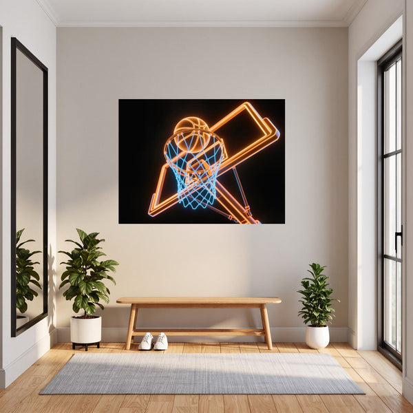 Poster Wandbild Basketball im Neonlicht fuer Flur und Eingang grauoderbeige Querformat