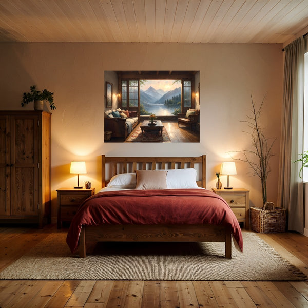 Poster Wandbild Bergblick im Wohnzimmer fuer Schlafzimmer warmeFarben Querformat