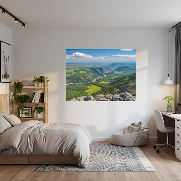 Poster Wandbild Berglandschaft im Sommer fuer Jugendzimmer gruen Querformat