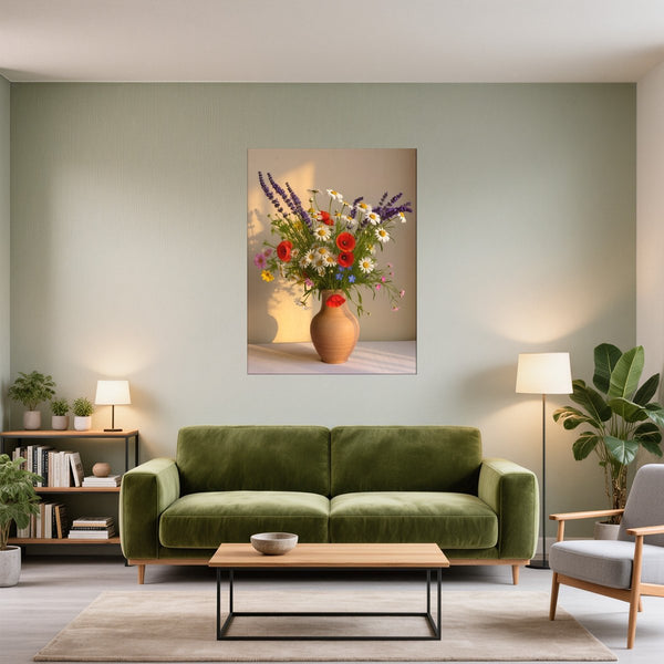 Poster Wandbild Blühende Farbenpracht fuer Wohnzimmer gruen Hochformat