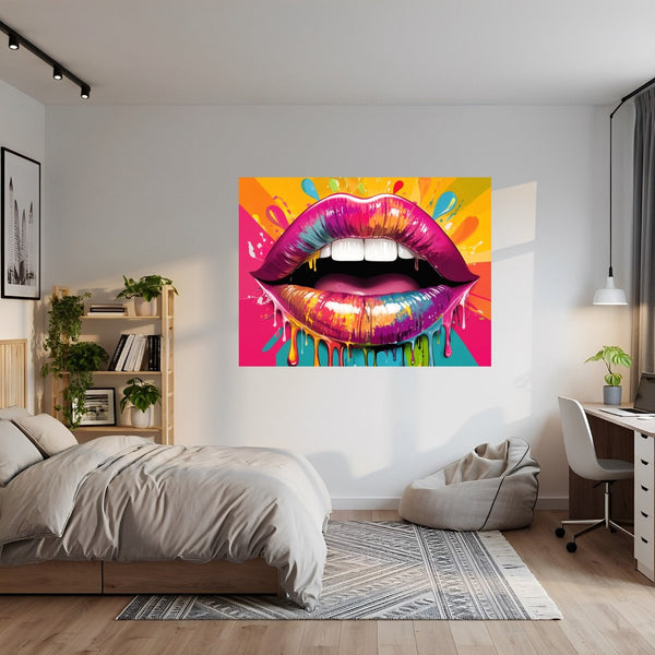 Poster Wandbild Bunte Lippen B-00014 fuer Jugendzimmer grauoderbeige Querformat