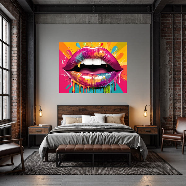 Poster Wandbild Bunte Lippen B-00014 fuer Schlafzimmer dunkelanthrazit Querformat