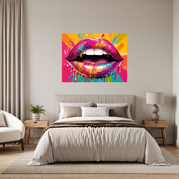 Poster Wandbild Bunte Lippen B-00014 fuer Schlafzimmer grauoderbeige Querformat