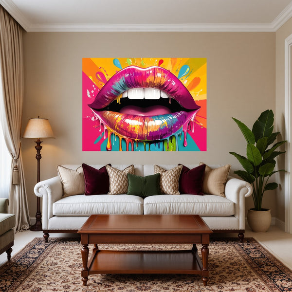 Poster Wandbild Bunte Lippen B-00014 fuer Wohnzimmer warmeFarben Querformat