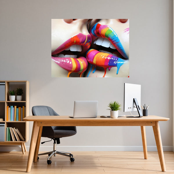 Poster Wandbild Bunte Lippenkunst B-00028 fuer Büro- und Arbeitszimmer dunkelanthrazit Querformat