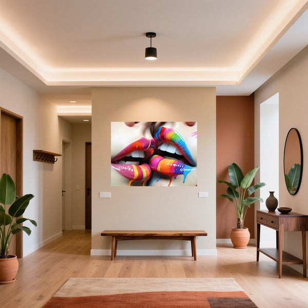 Poster Wandbild Bunte Lippenkunst B-00028 fuer Flur und Eingang warmeFarben Querformat