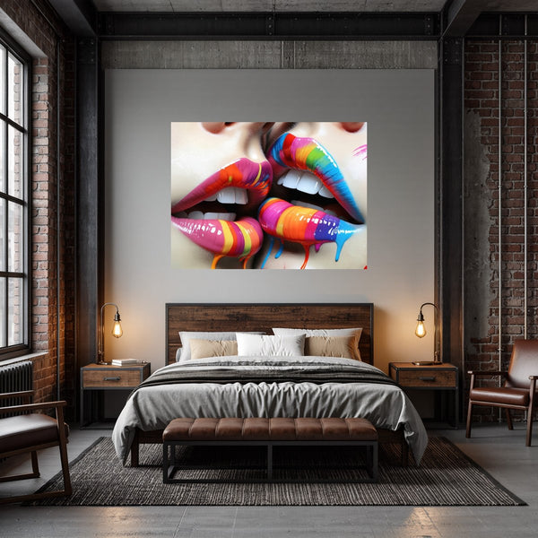 Poster Wandbild Bunte Lippenkunst B-00028 fuer Schlafzimmer dunkelanthrazit Querformat