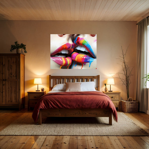 Poster Wandbild Bunte Lippenkunst B-00028 fuer Schlafzimmer warmeFarben Querformat