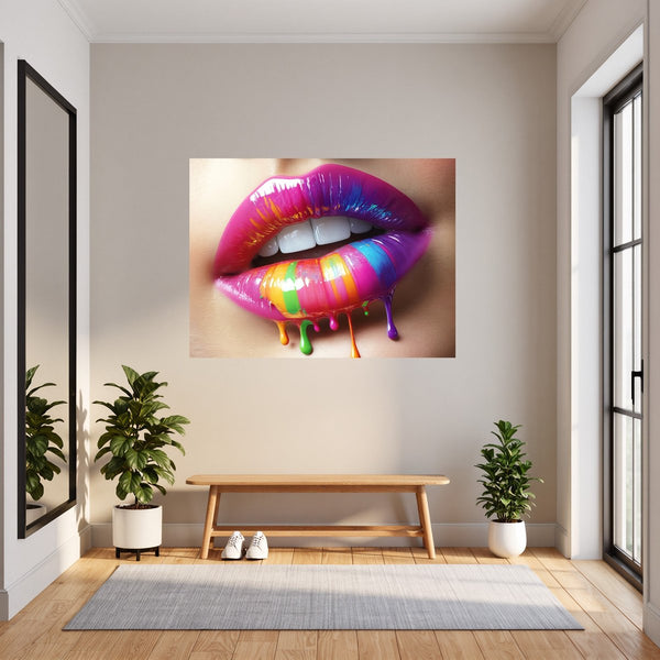 Poster Wandbild Bunte Lippenkunst fuer Flur und Eingang grauoderbeige Querformat