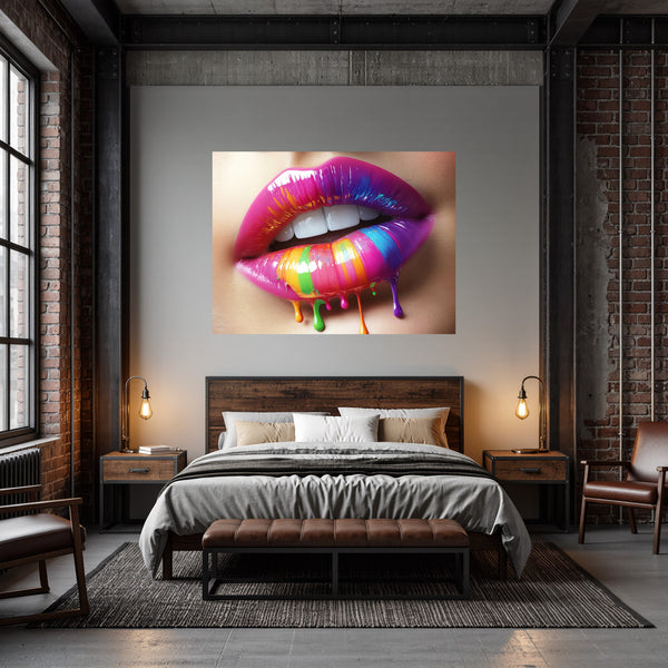 Poster Wandbild Bunte Lippenkunst fuer Schlafzimmer dunkelanthrazit Querformat
