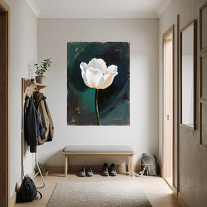 Poster Wandbild Elegante weiße Tulpe fuer Flur und Eingang dunkelanthrazit Hochformat