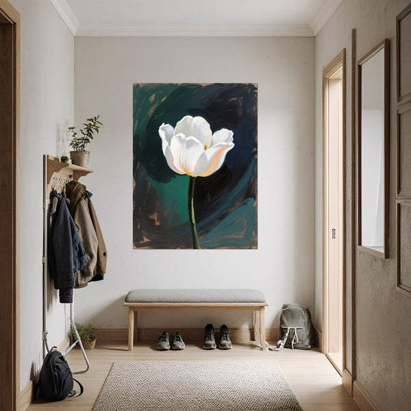 Poster Wandbild Elegante weiße Tulpe fuer Flur und Eingang dunkelanthrazit Hochformat