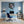 Poster Wandbild Entspanntes Nilpferd im Glas fuer Buero und Arbeitszimmer blau Hochformat