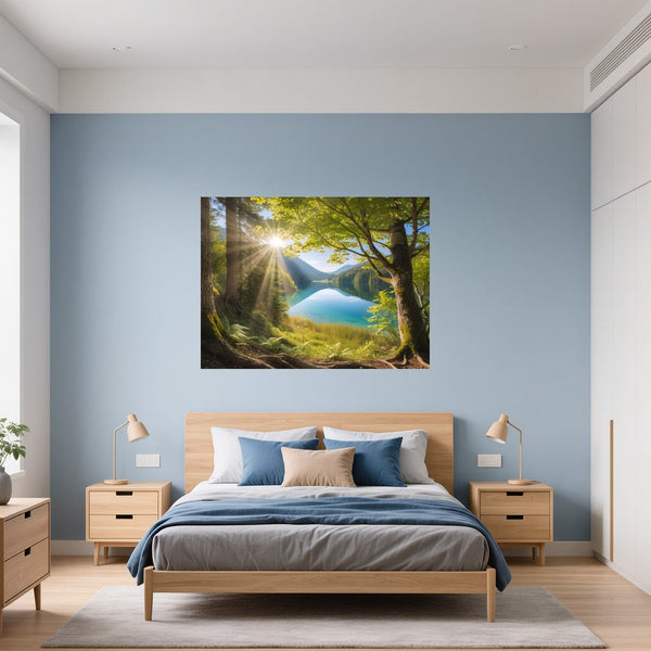 Poster Wandbild Friedliche Naturansicht fuer Schlafzimmer blau Querformat