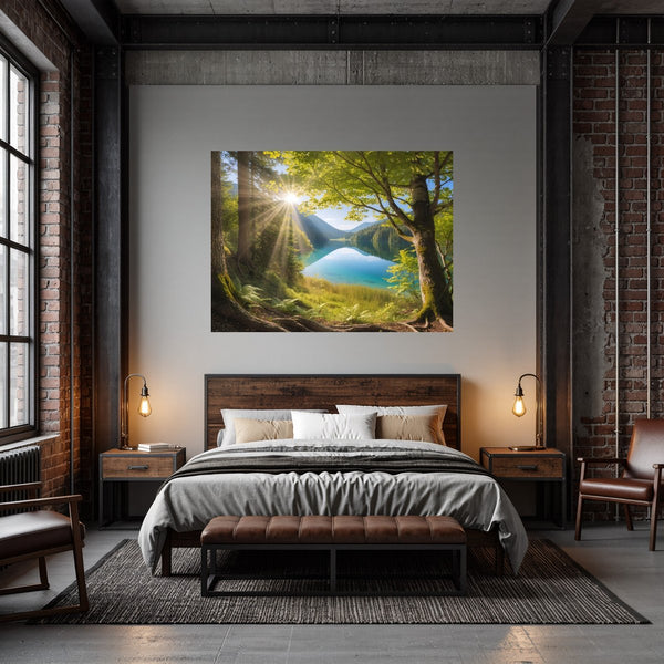 Poster Wandbild Friedliche Naturansicht fuer Schlafzimmer dunkelanthrazit Querformat