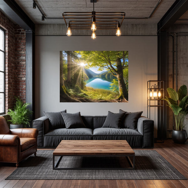Poster Wandbild Friedliche Naturansicht fuer Wohnzimmer dunkelanthrazit Querformat