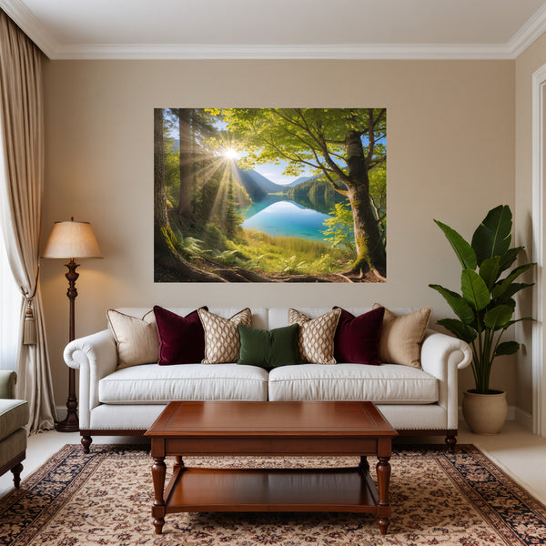 Poster Wandbild Friedliche Naturansicht fuer Wohnzimmer warmeFarben Querformat